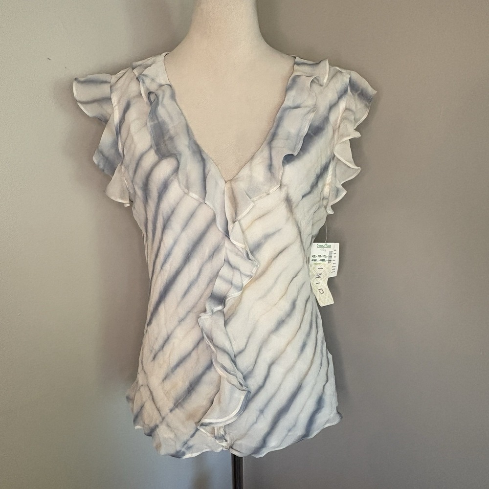NWT Timid VTG Washable 100% Silk Ruffle Blouse Tie Dye Cap Sleeve Top XL